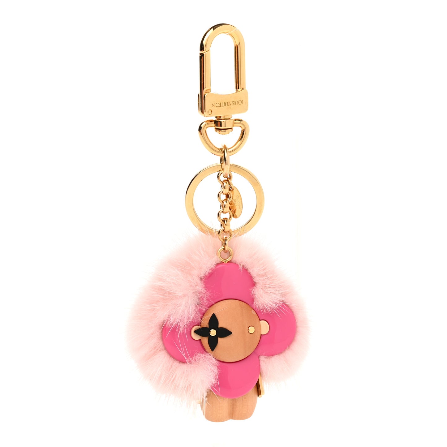 Resin Wood Mink Fur Vivienne Bag Charm Key Holder Pink