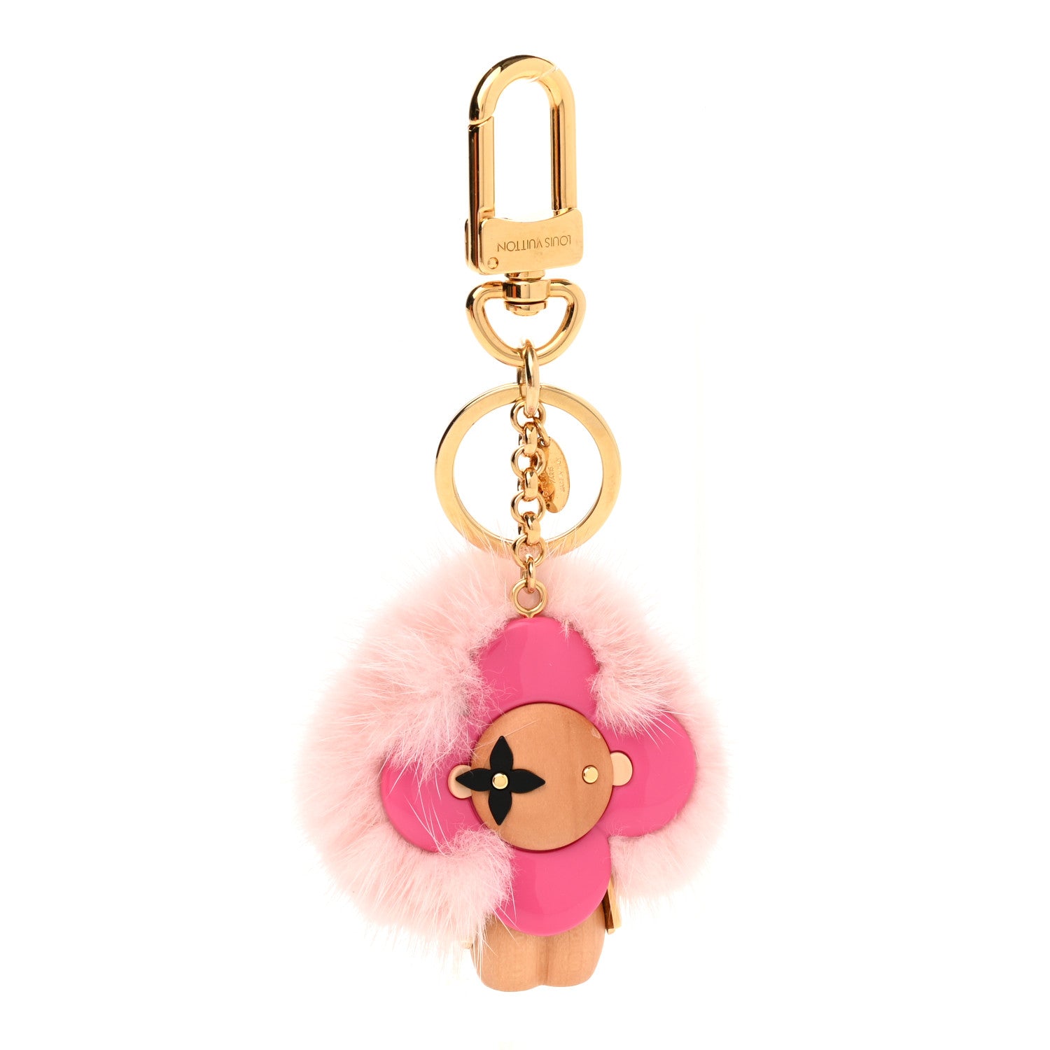 Louis Vuitton Resin Wood Mink Fur Vivienne Bag Charm Key Holder Pink 1 of 5