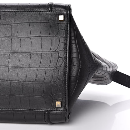 Celine Crocodile Embossed Calfskin Medium Phantom Luggage Black 7 of 11