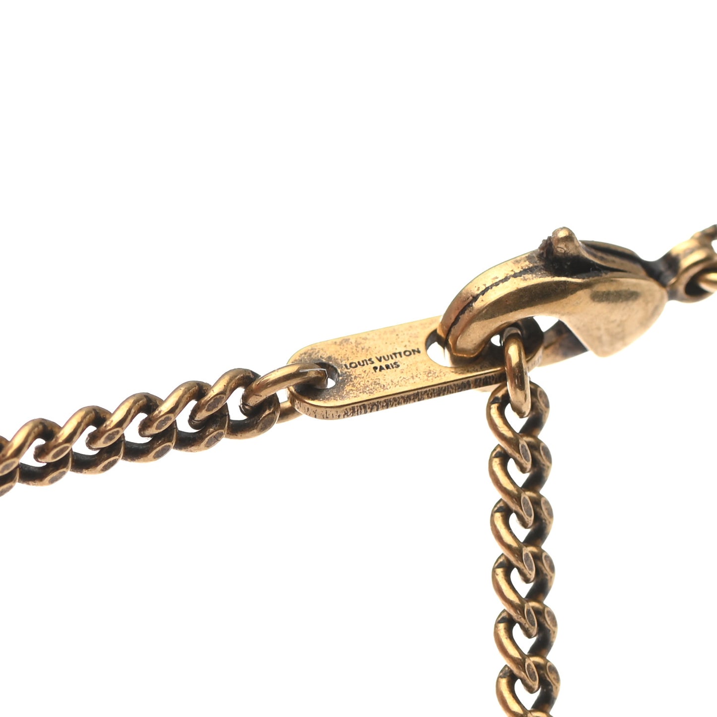 Lacquered Metal LV Friends Pendant Necklace Aged Gold Blue Pink