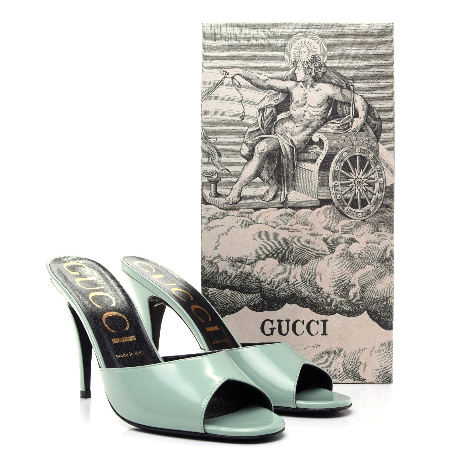 Gucci Polished Calfskin Scarlet Mid Heel Slide Sandals 39 Aqua Green 13 of 13