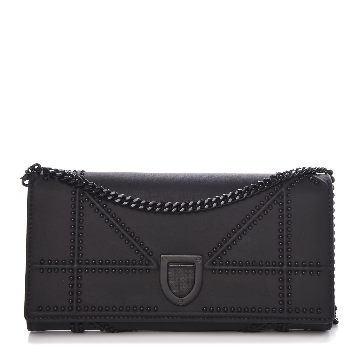 Ultra Matte Calfskin Studded Diorama Croisiere Chain Wallet Black