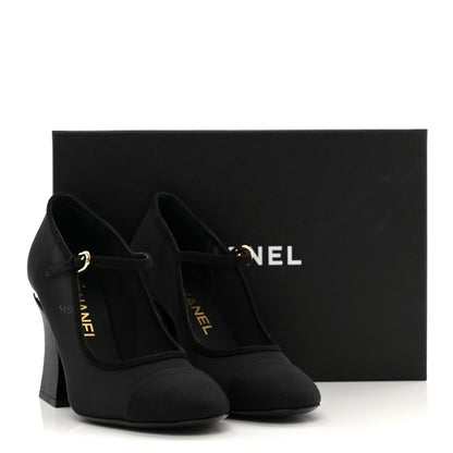 Chanel Mesh Suede Grosgrain Pearls Cap Toe Open Slingback Pumps 37 Black 9 of 9