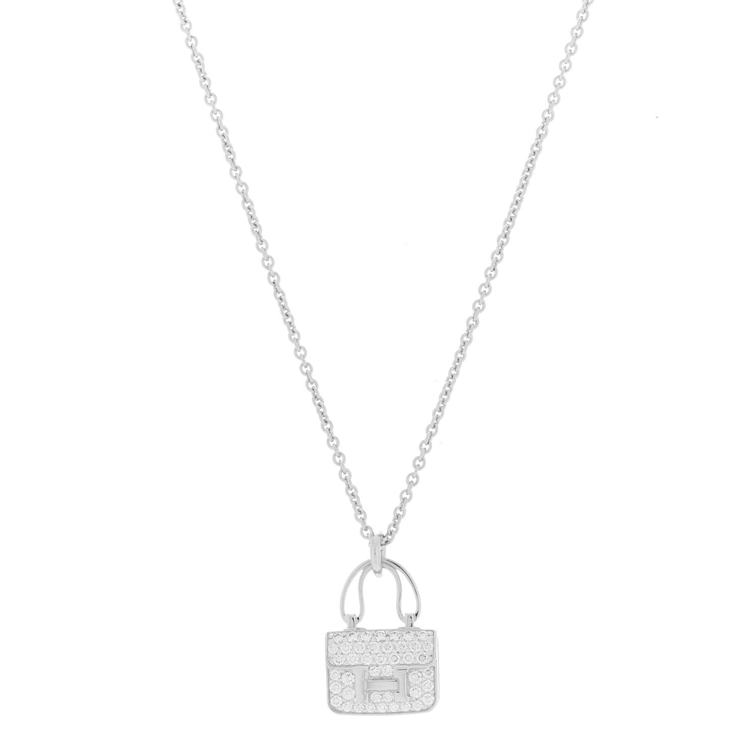 Hermes 18K White Gold Diamond Constance Amulettes Pendant Necklace 1 of 7