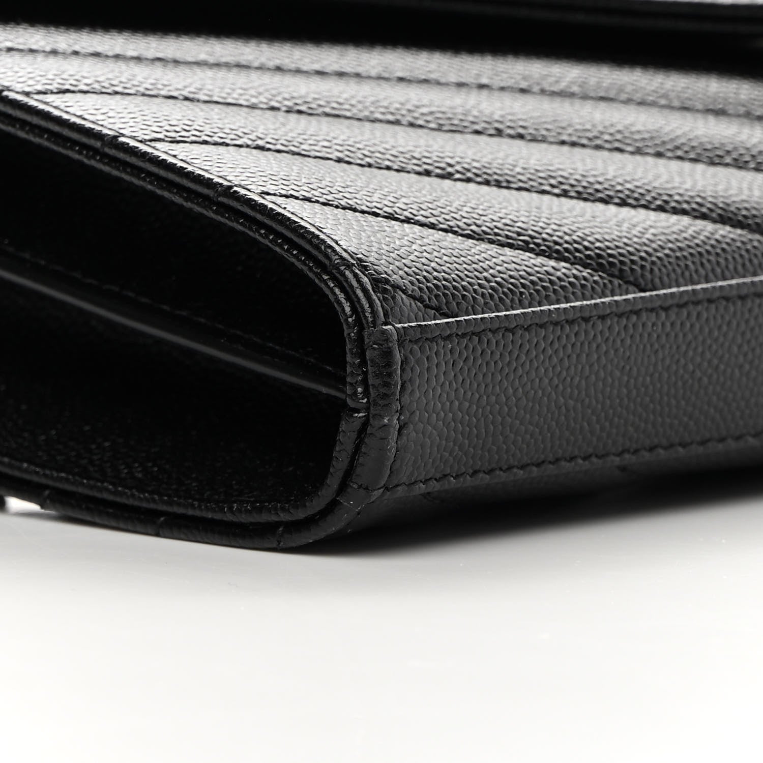 Saint Laurent Grain De Poudre Matelasse Chevron Monogram Chain Wallet Black 8 of 9