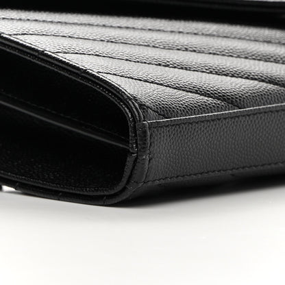 Saint Laurent Grain De Poudre Matelasse Chevron Monogram Chain Wallet Black 8 of 9