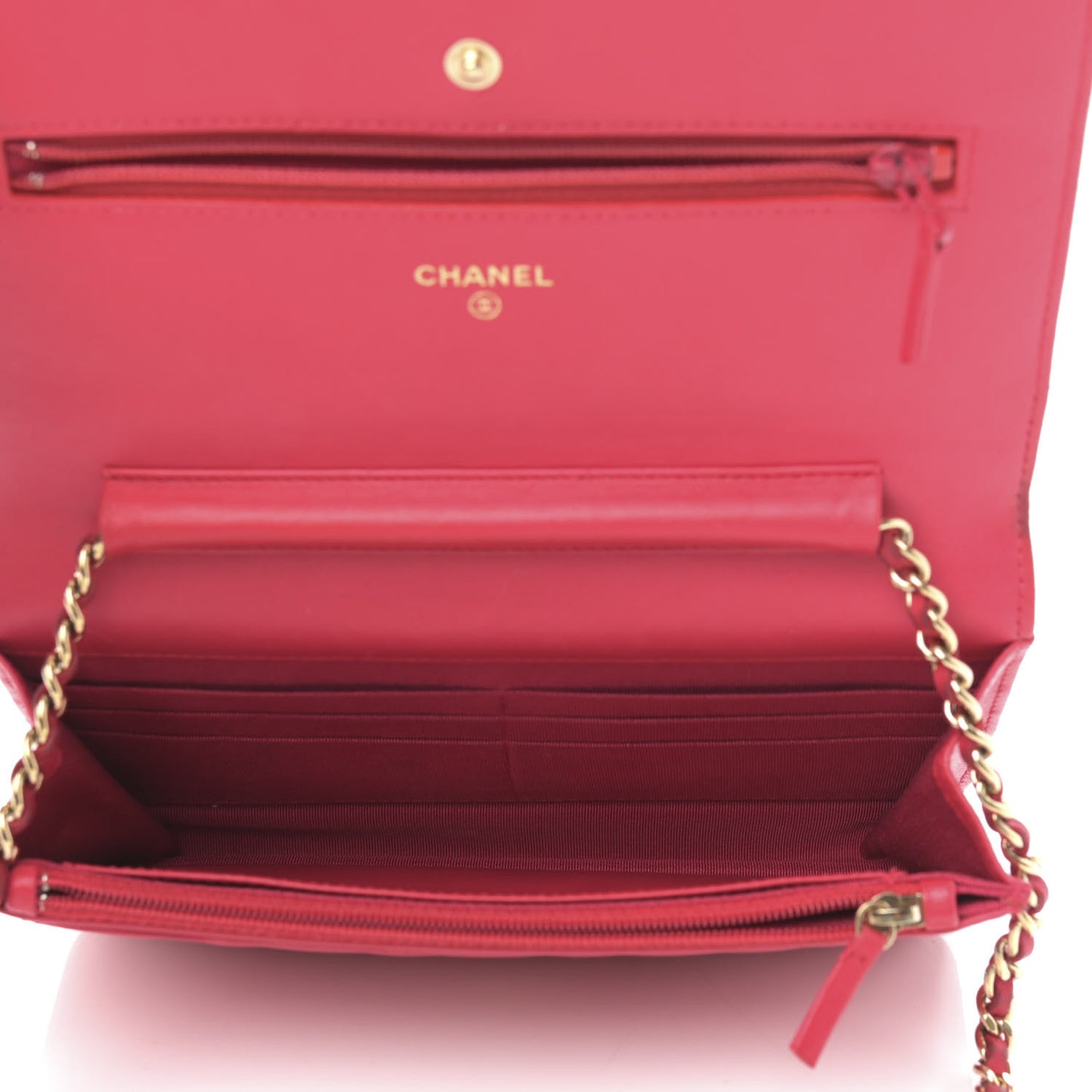 Lambskin Quilted Wallet On Chain WOC Dark Pink