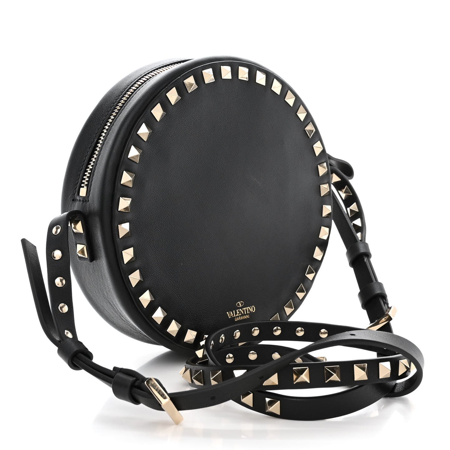 Calfskin Rockstud Round Crossbody Bag Black