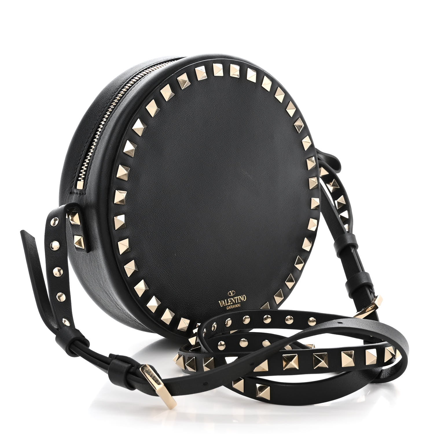 Valentino Garavani Calfskin Rockstud Round Crossbody Bag Black 3 of 10