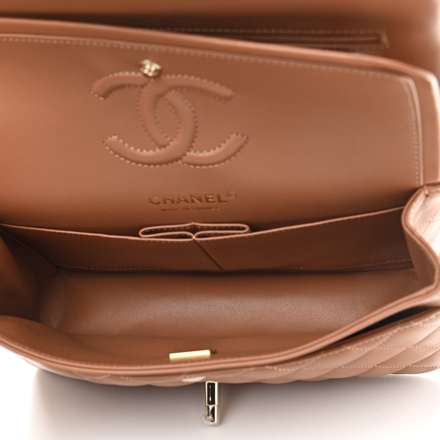 Lambskin Quilted Small Double Flap Brown