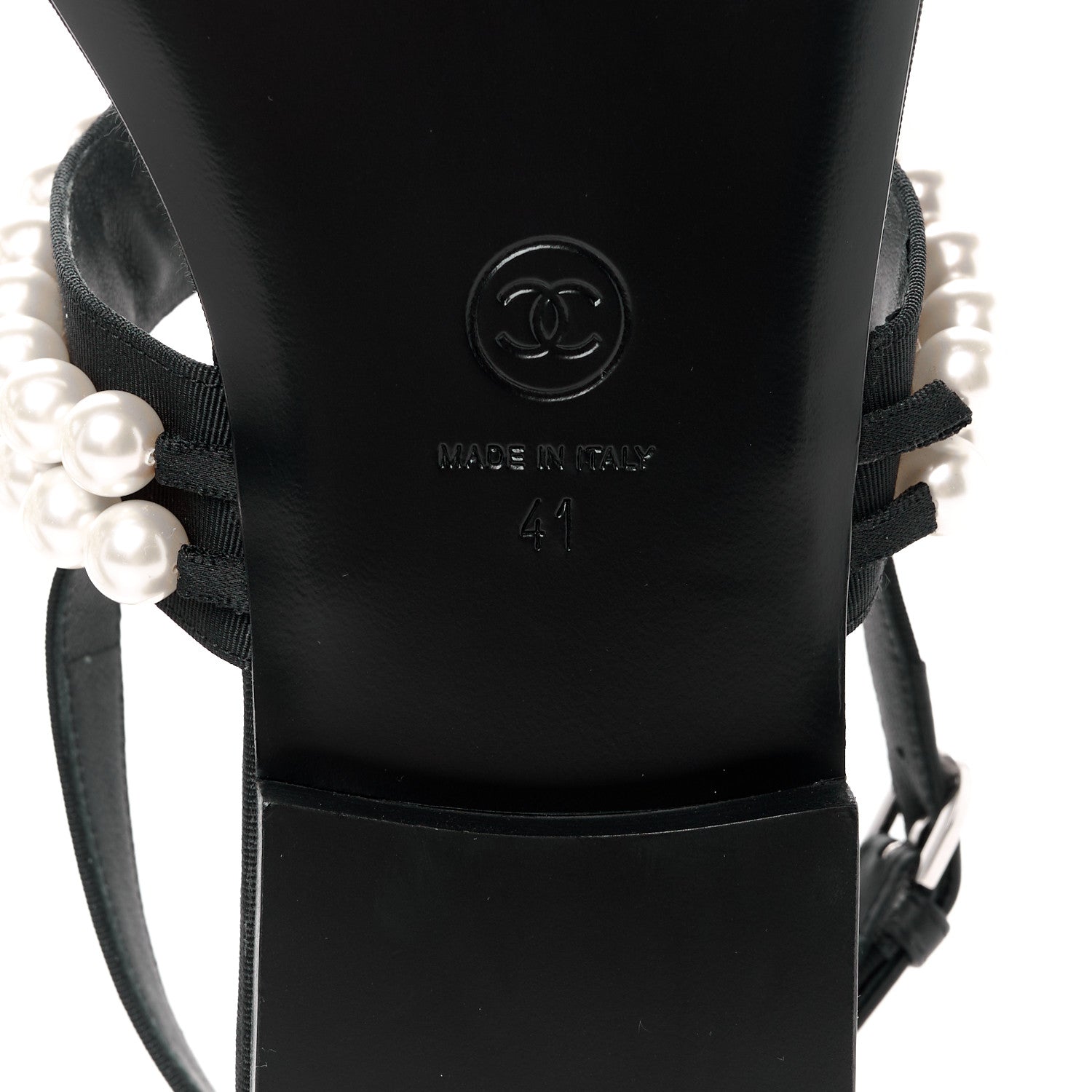 Chanel Grosgrain Pearl CC Sandals 41 Black 6 of 10
