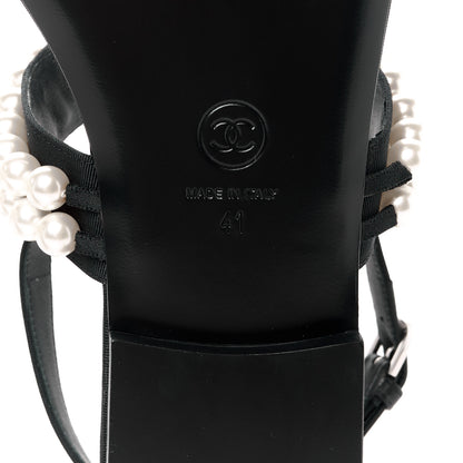 Chanel Grosgrain Pearl CC Sandals 41 Black 6 of 10