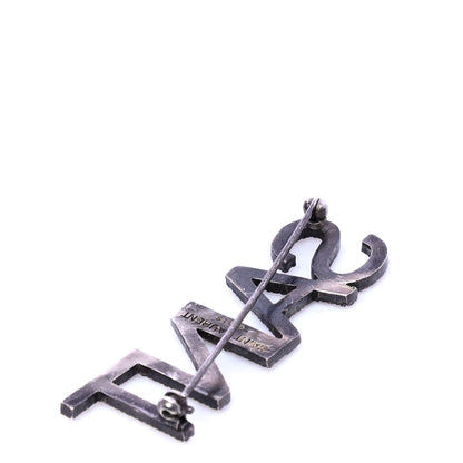 Saint Laurent Brass Crystal Logo Brooch Set Silver 2 of 5