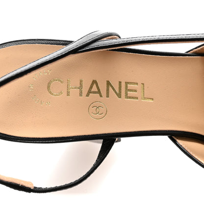 Chanel Lambskin Grosgrain Cap Toe CC Slingback Pumps 39 Black 8 of 9