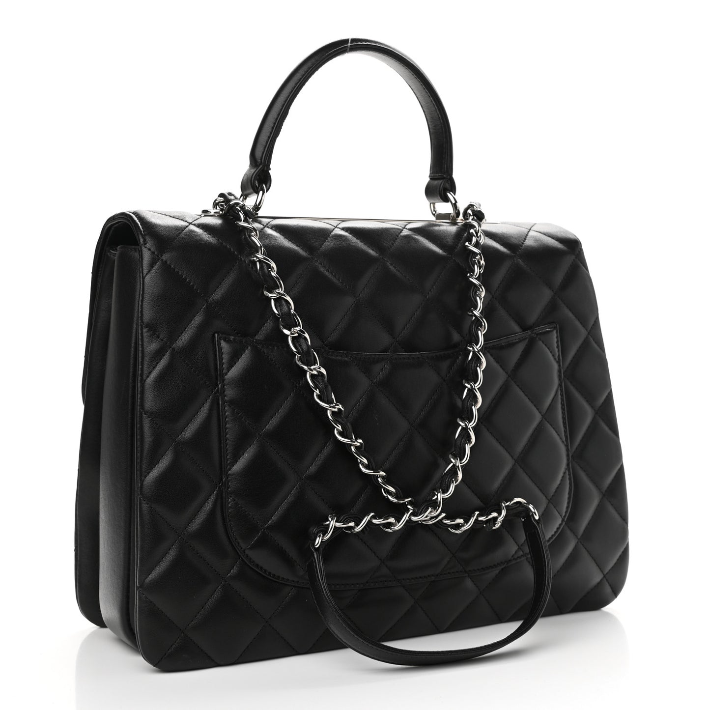 Lambskin Quilted Large Trendy CC Dual Handle Flap Bag Black
