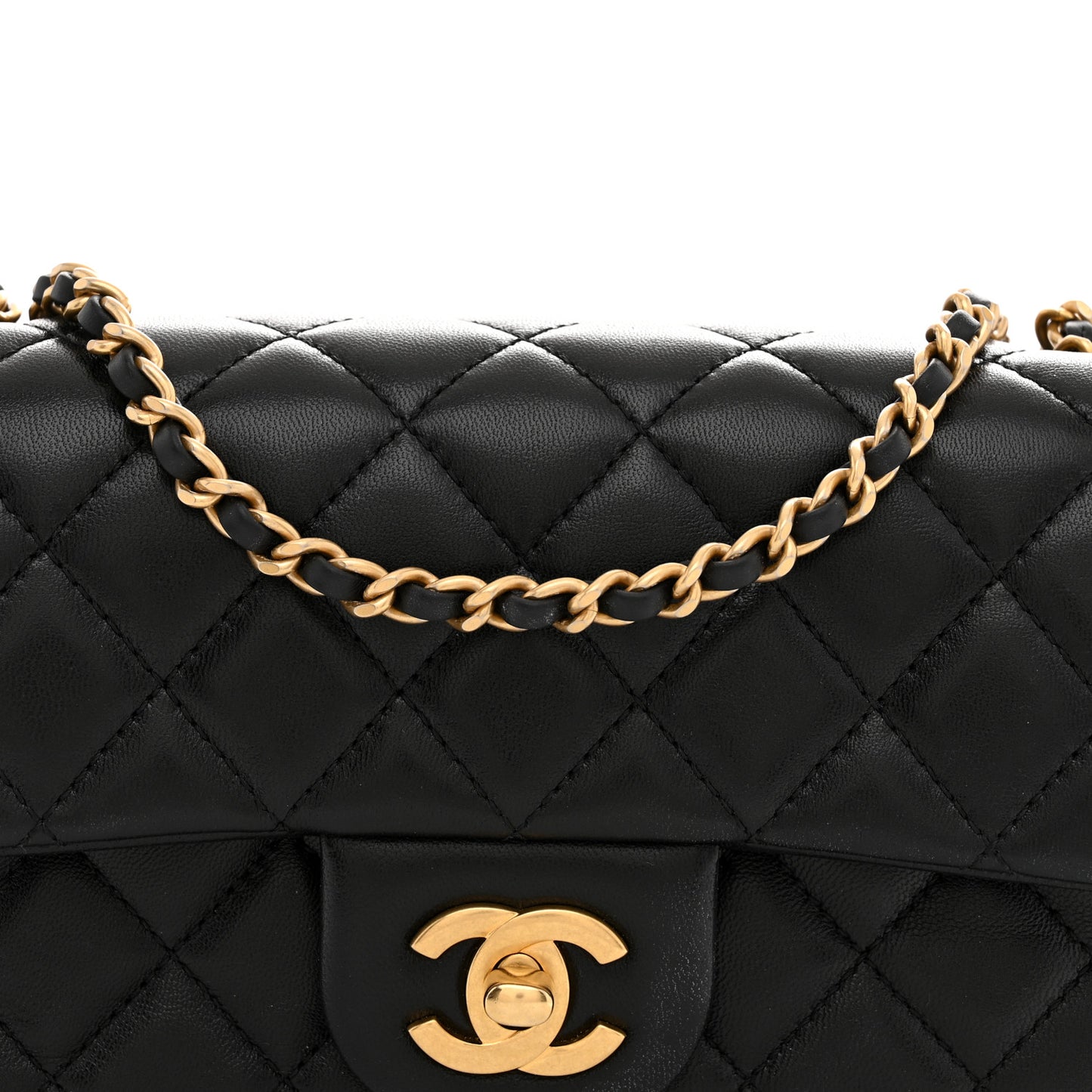 Lambskin Quilted Mini Rectangular Pearl Crush Flap Black