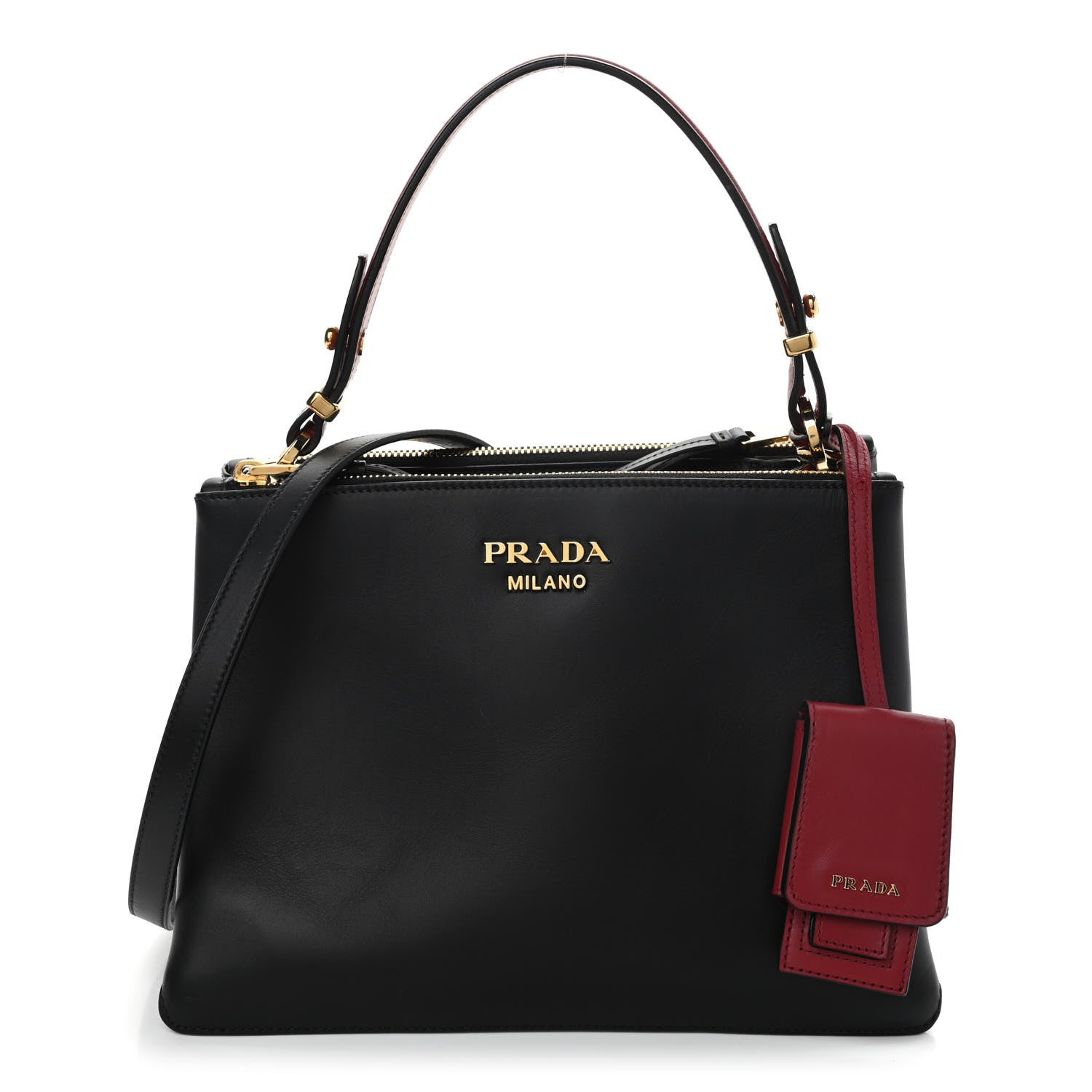 Prada New Calfskin Small Deux Shoulder Bag Black 1 of 11