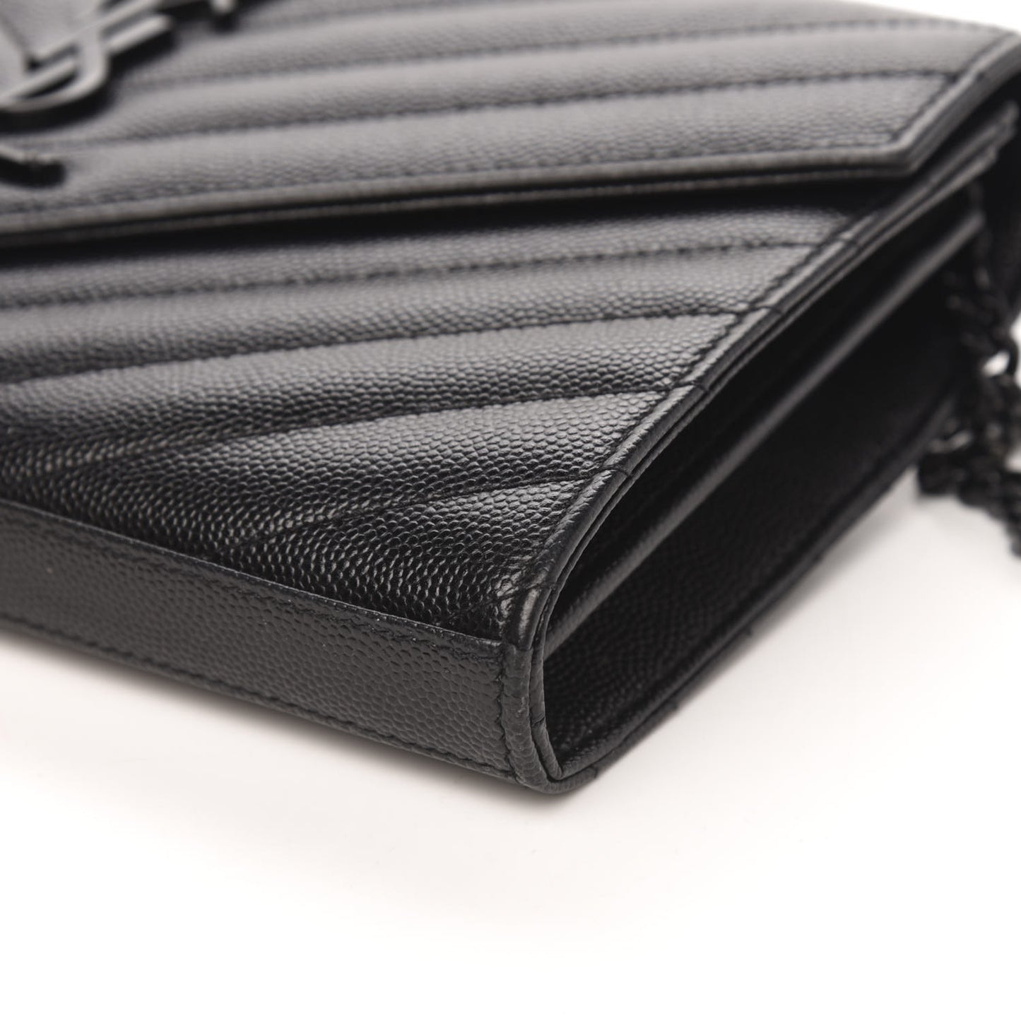 Grain De Poudre Matelasse Chevron Monogram Chain Wallet Black