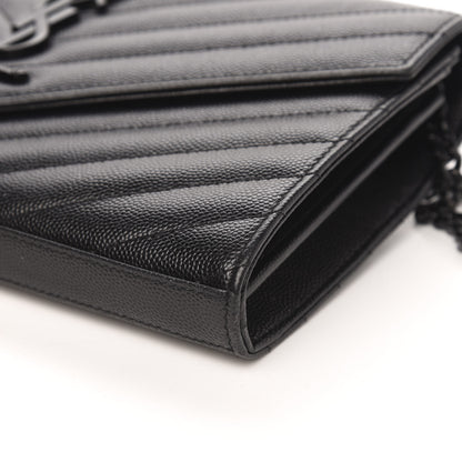 Saint Laurent Grain De Poudre Matelasse Chevron Monogram Chain Wallet Black 9 of 10