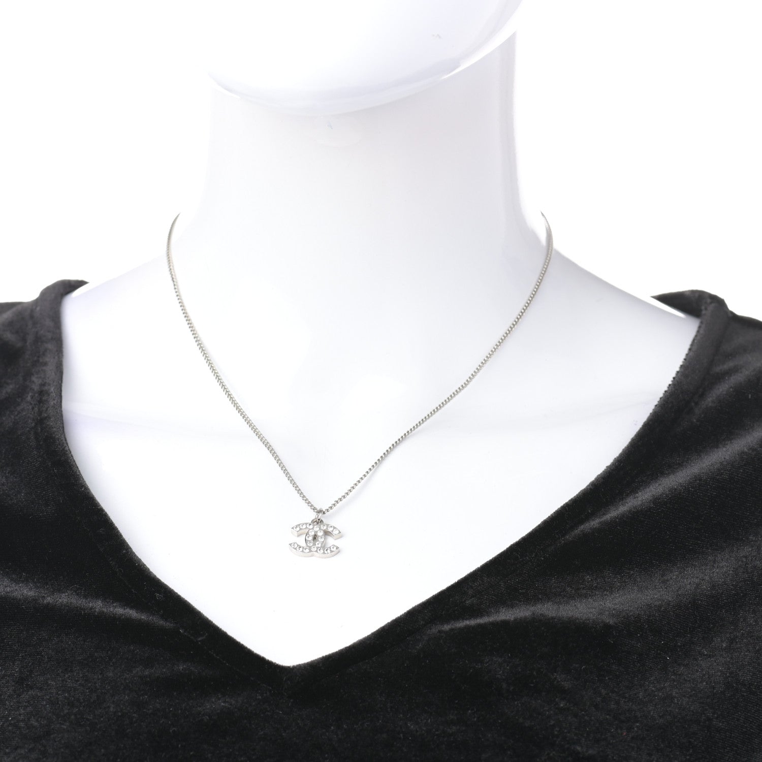 Chanel Crystal Timeless CC Necklace Silver 2 of 4
