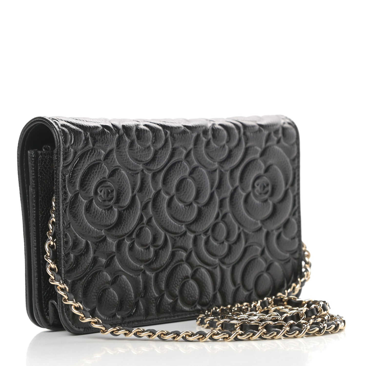 Chanel Caviar Camellia Embossed Wallet On Chain WOC Black 3 of 13