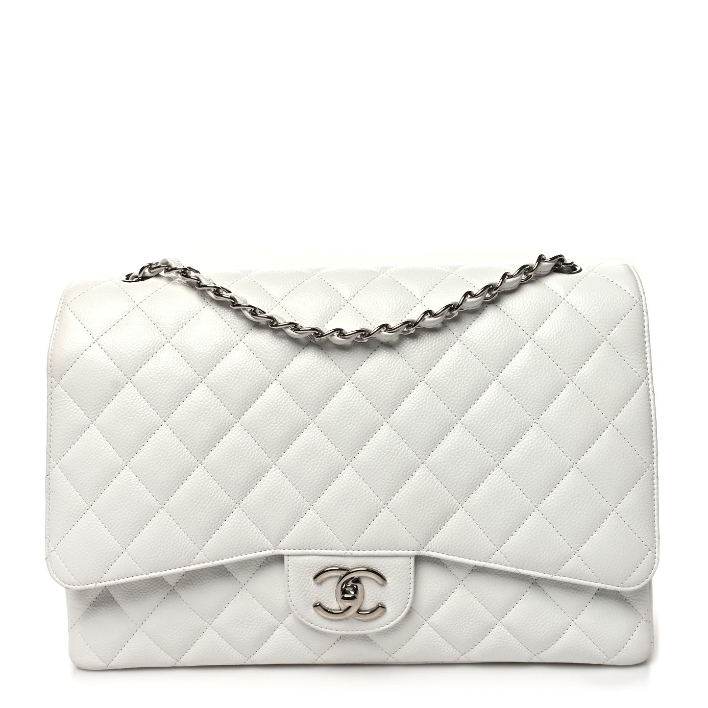 Caviar Quilted Maxi Double Flap White