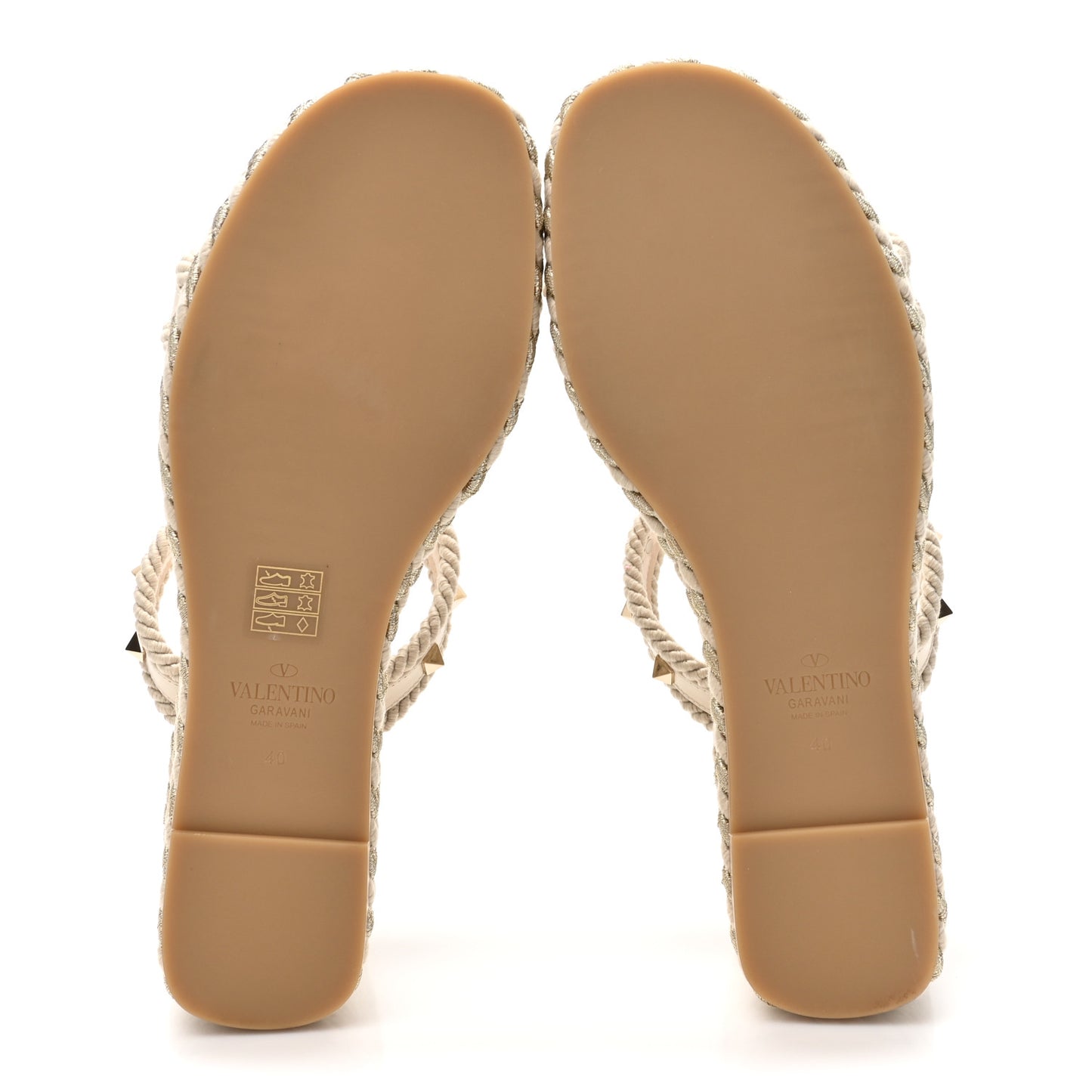 Calfskin Rockstud Ankle Strap Torchon Espadrille Caged 25/95mm Wedge Sandals 40 Light Ivory