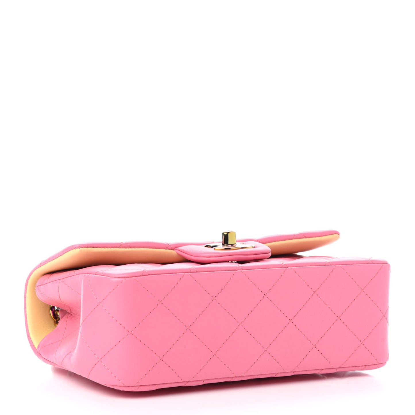 Lambskin Quilted Mini Rectangular Flap Pink Yellow