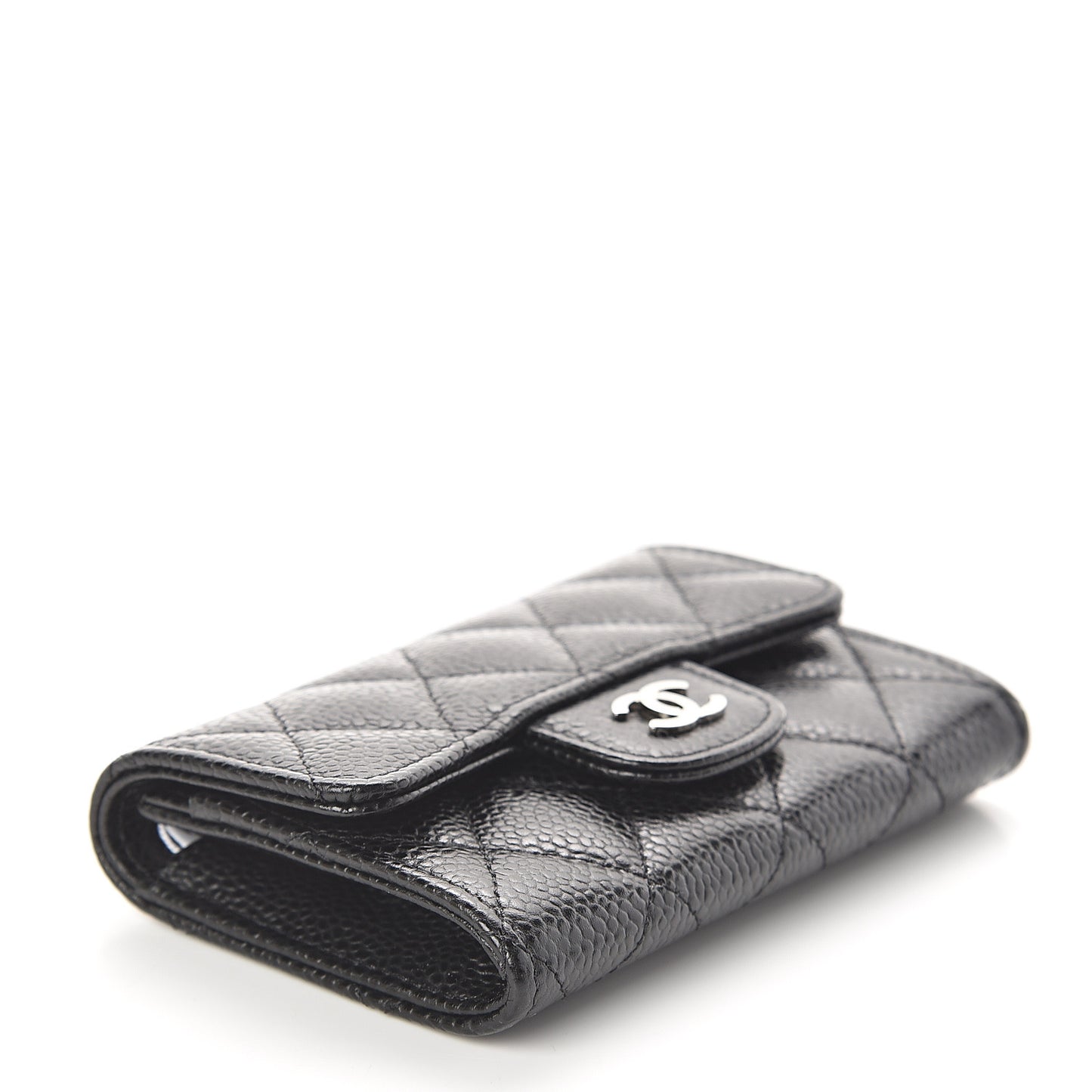 Caviar Quilted Flap Card Holder Black
