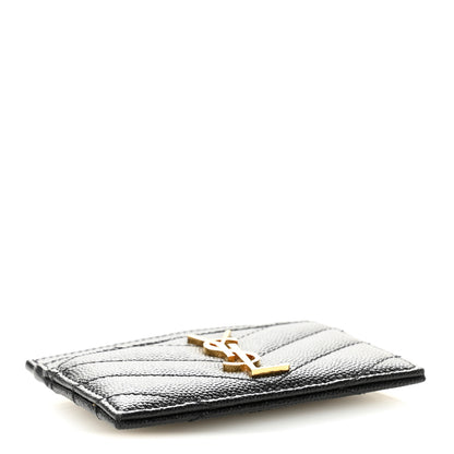 Saint Laurent Grain De Poudre Matelasse Chevron Monogram Credit Card Case Black 4 of 8