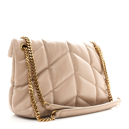 Saint Laurent Lambskin Quilted Small Loulou Puffer Monogram Chain Satchel Dark Beige 5 of 19