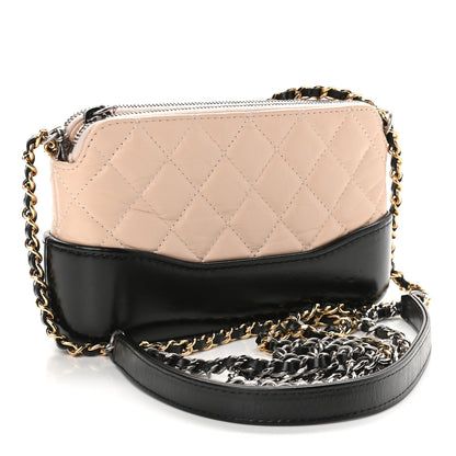 Chanel Aged Calfskin Quilted Small Gabrielle Clutch With Chain Beige Black 3 of 12