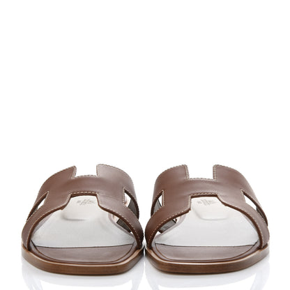 Hermes Box Calfskin Oran Sandals 39.5 Gold 2 of 11