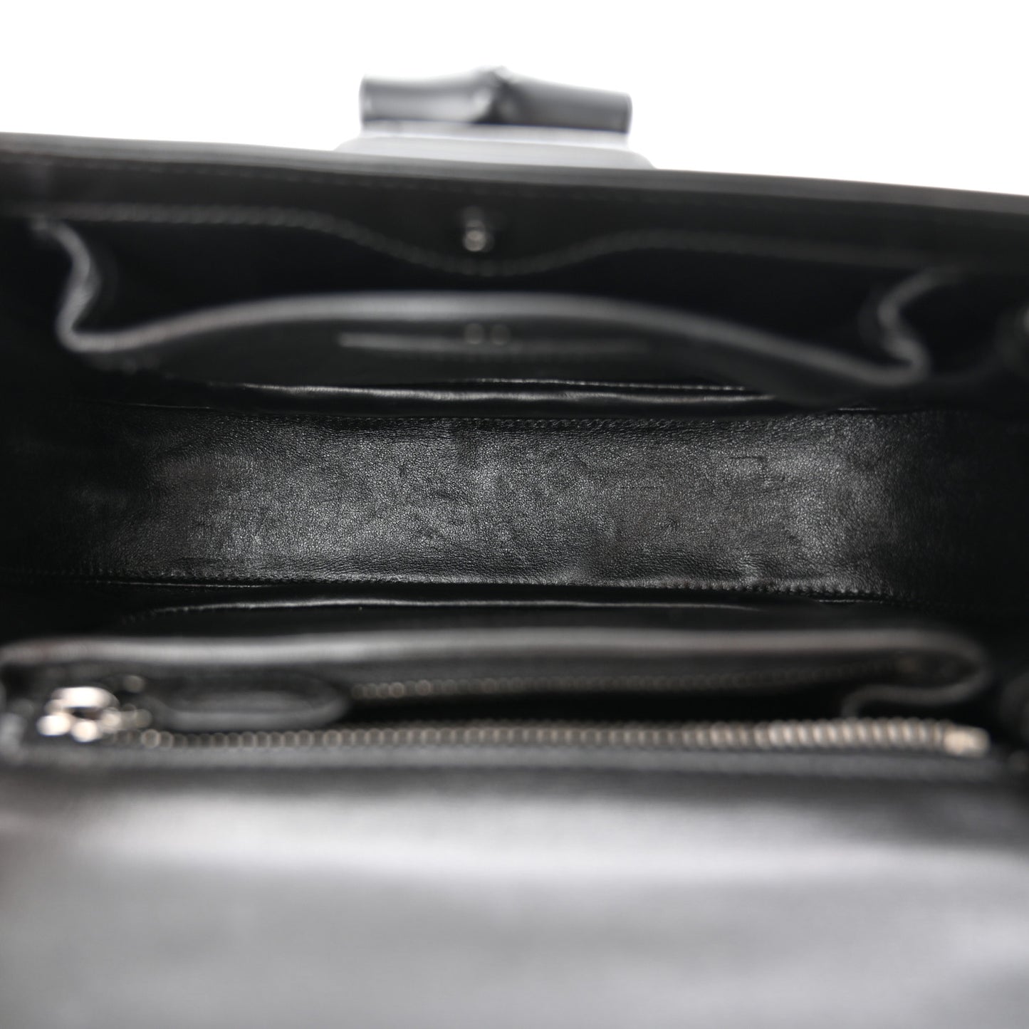 Boarded Dyana Lux Calfskin Web Monochrome Small Bamboo 1947 Top Handle Bag Black