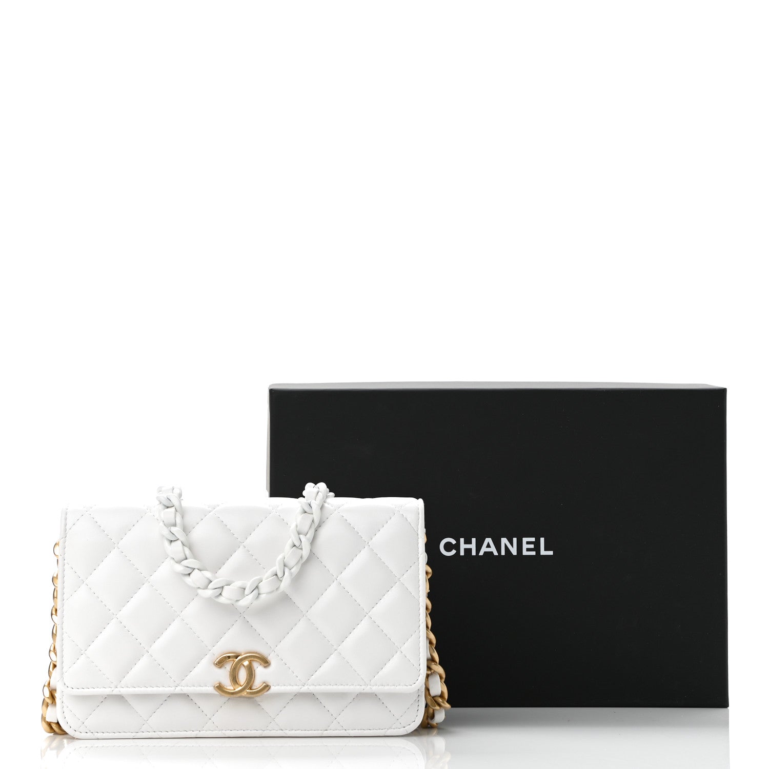 Chanel Lambskin Resin Quilted Wallet On Chain WOC White 13 of 13