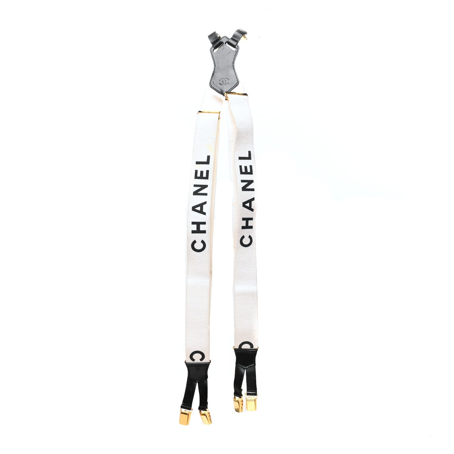 Chanel Elastic Logo Suspenders White Black 1 of 4