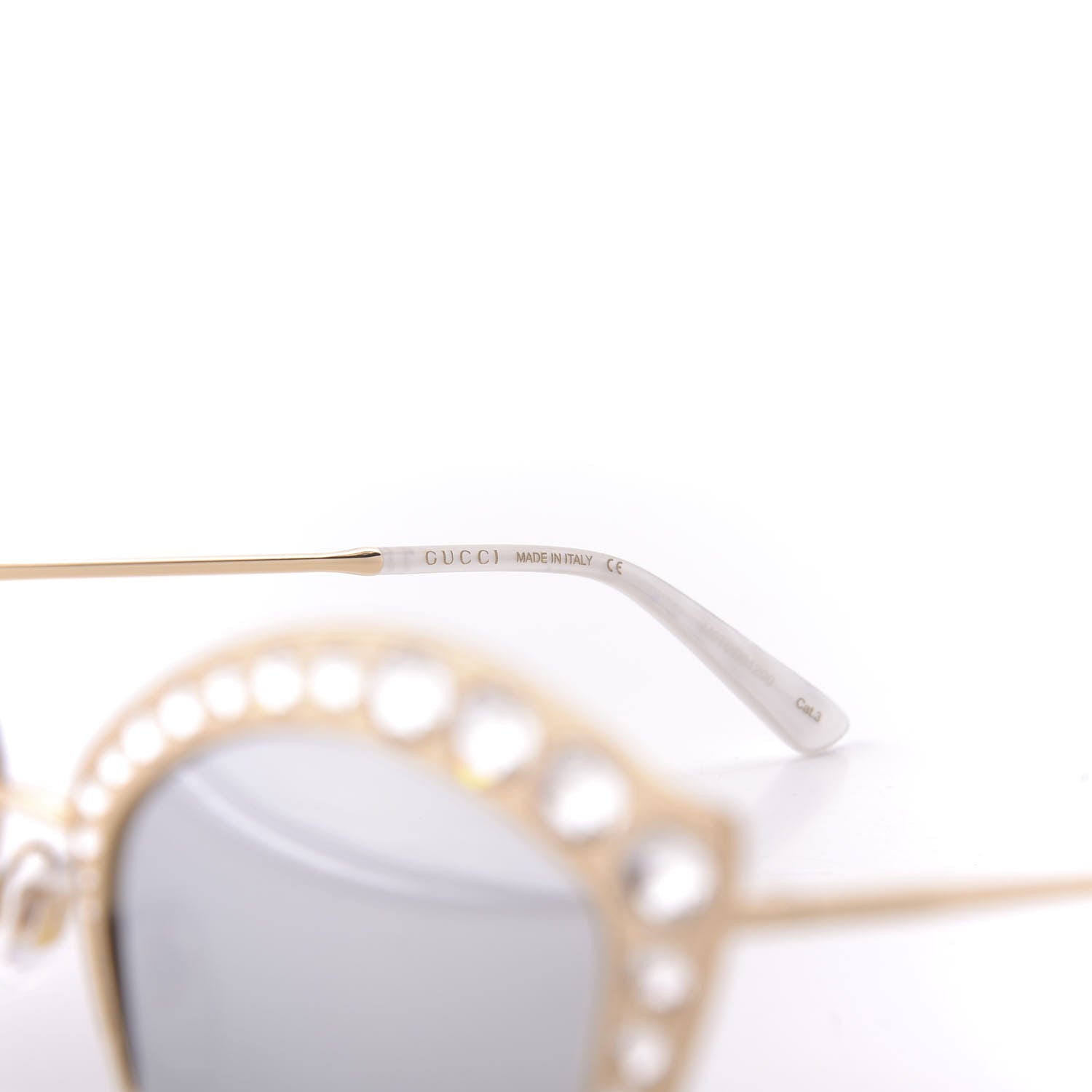 Gucci Metal Crystal Cat Eye Sunglasses GG00114S Gold 6 of 10