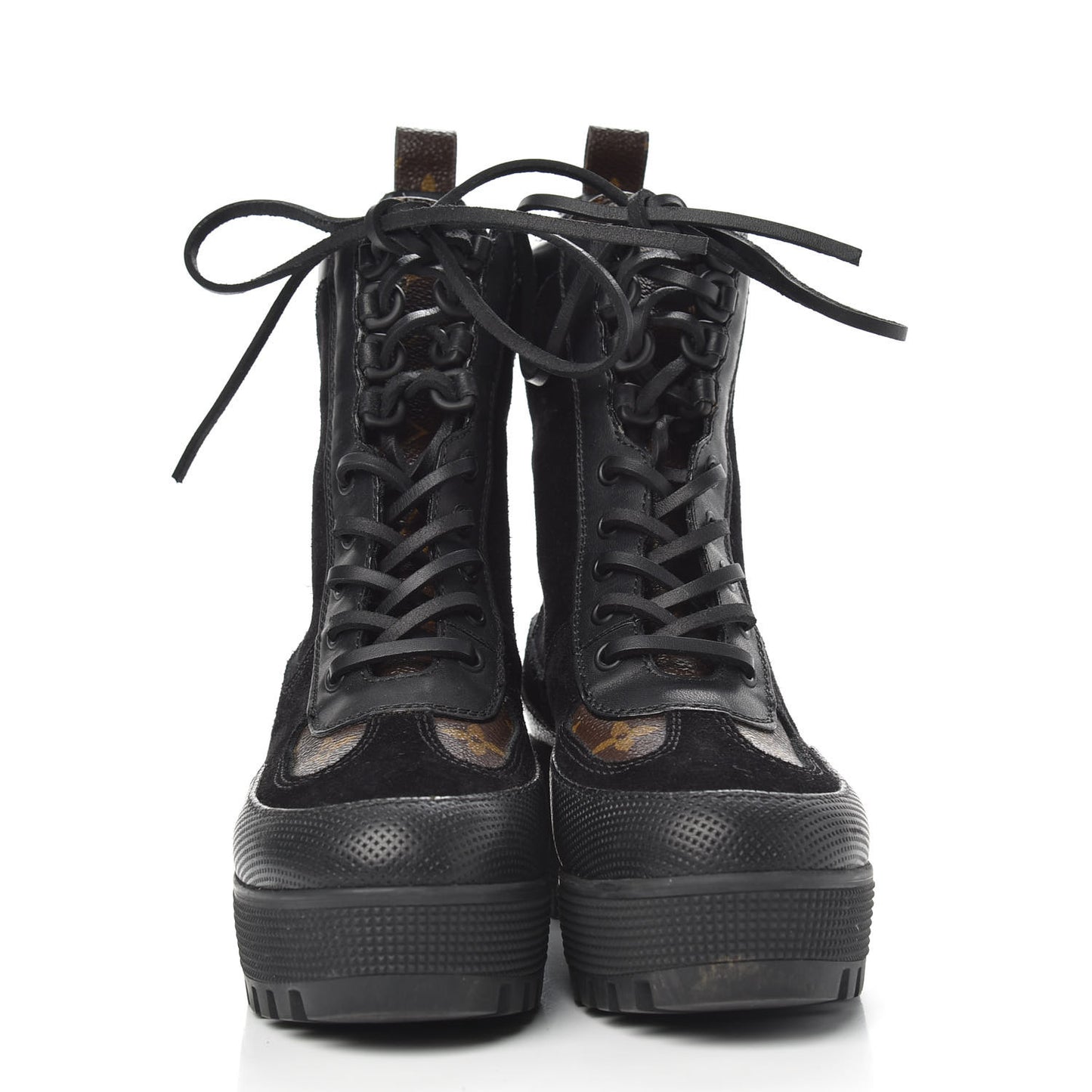 Suede Calfskin Monogram Laureate Platform Desert Boots 36 Black