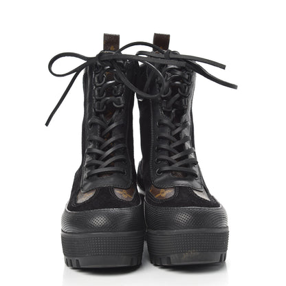 Louis Vuitton Suede Calfskin Monogram Laureate Platform Desert Boots 36 Black 3 of 6