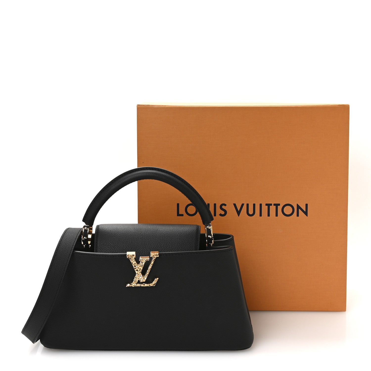 Louis Vuitton Taurillon LV Crush Capucines East West MM Black