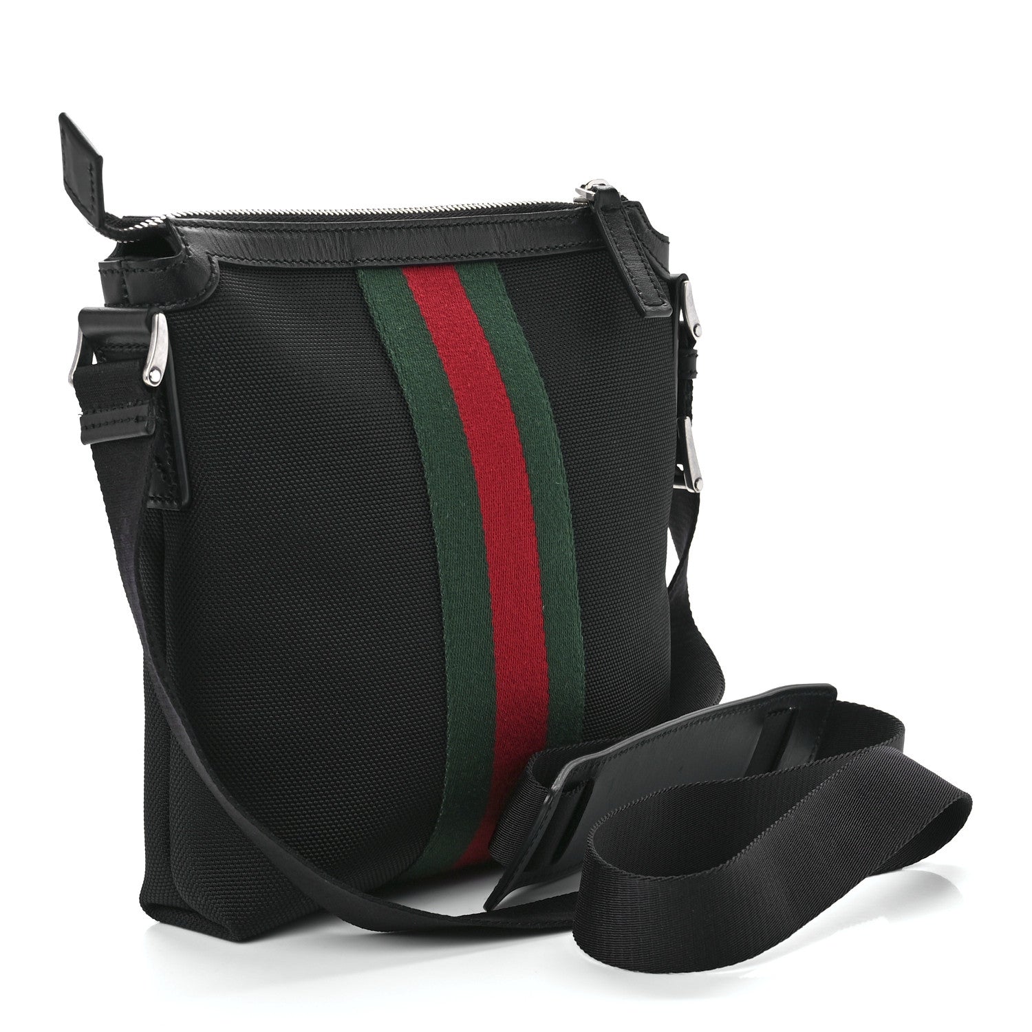 Gucci Techno Canvas Selleria Calfskin Web Small Flat Messenger Bag Black 3 of 11