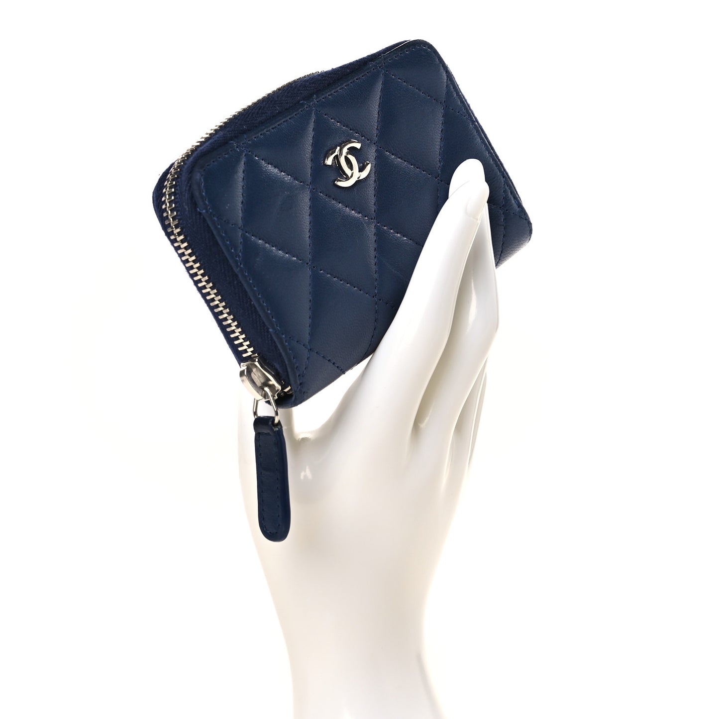 Lambskin Quilted Zip Coin Purse Dark Blue