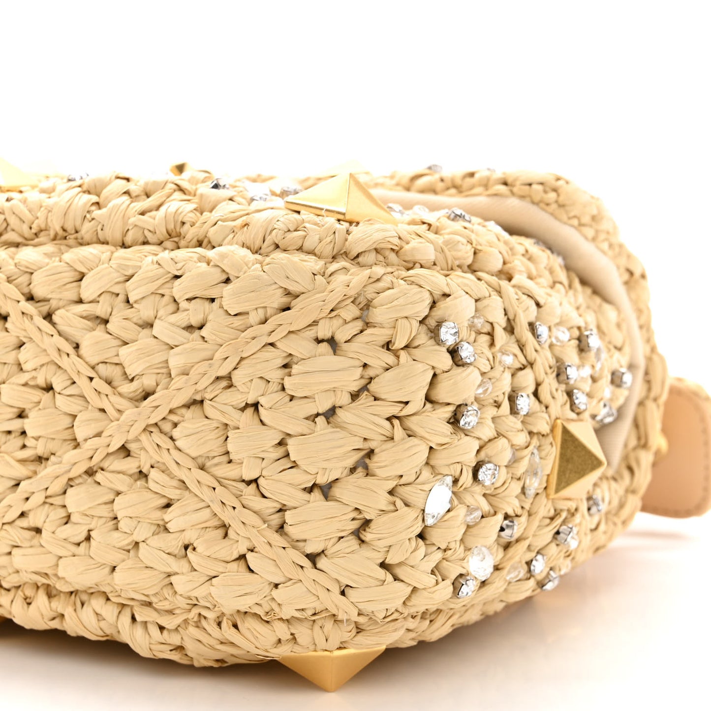 Raffia Crystal Medium Roman Stud Shoulder Bag Naturale Crystal