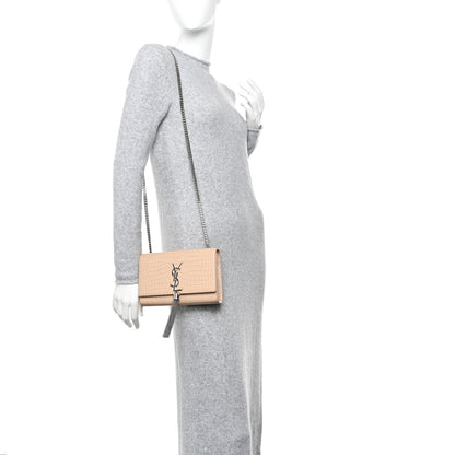 Saint Laurent Calfskin Crocodile Embossed Small Classic Monogram Kate Tassel Satchel Nude Powder 2 of 10