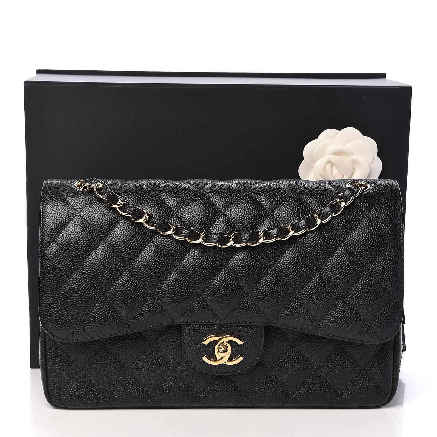 Caviar Quilted Jumbo Double Flap Black