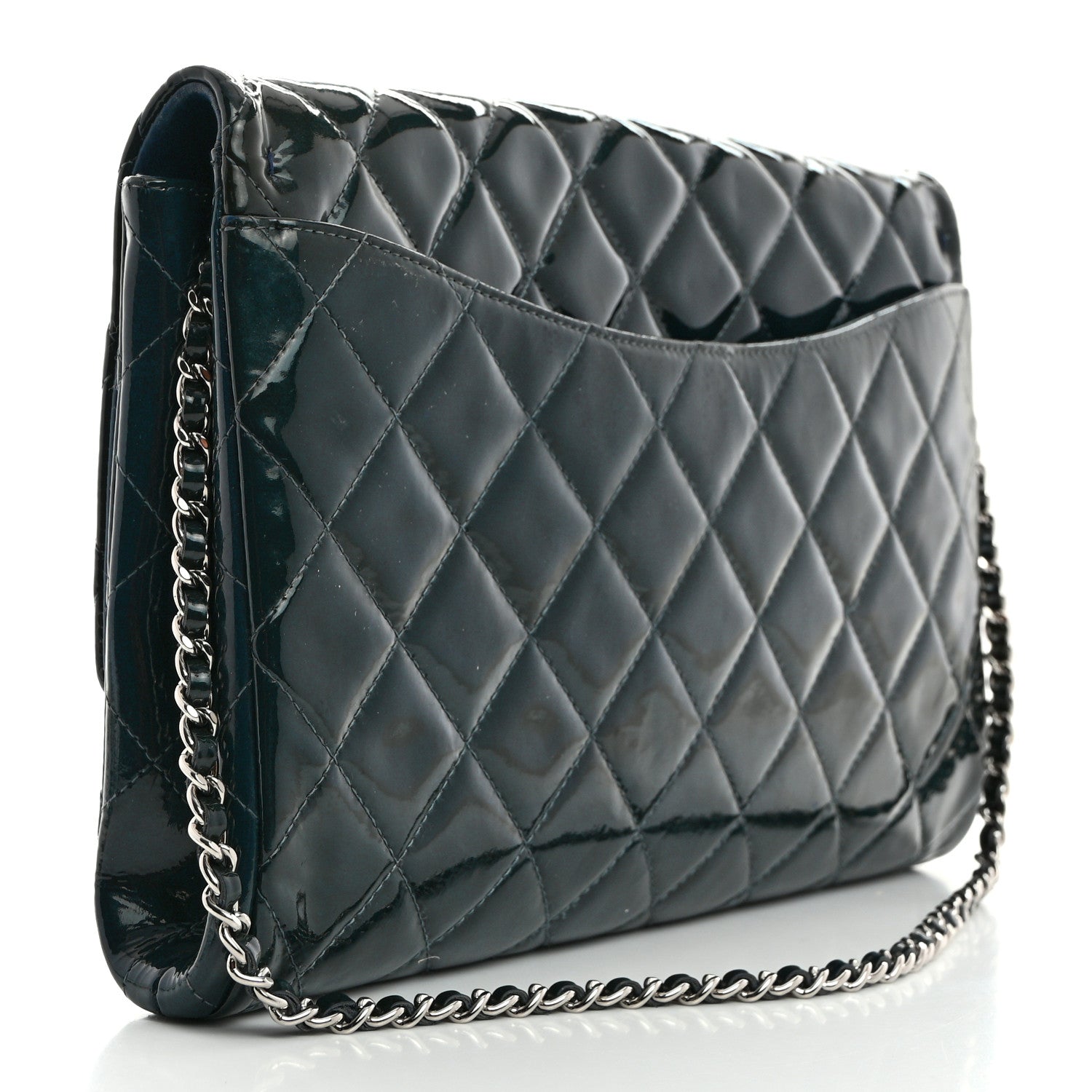 Chanel Patent Quilted Clutch with Chain Flap Blue 2 of 9