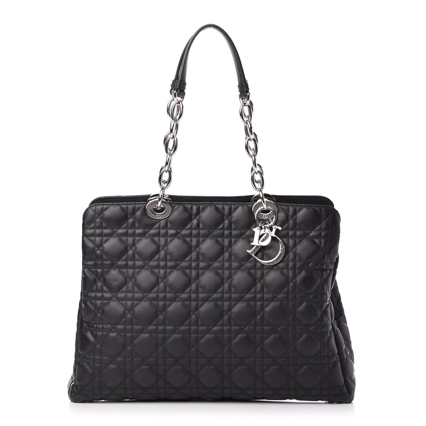 Glazed Calfskin Cannage Large Dior Soft Shopping Tote Black