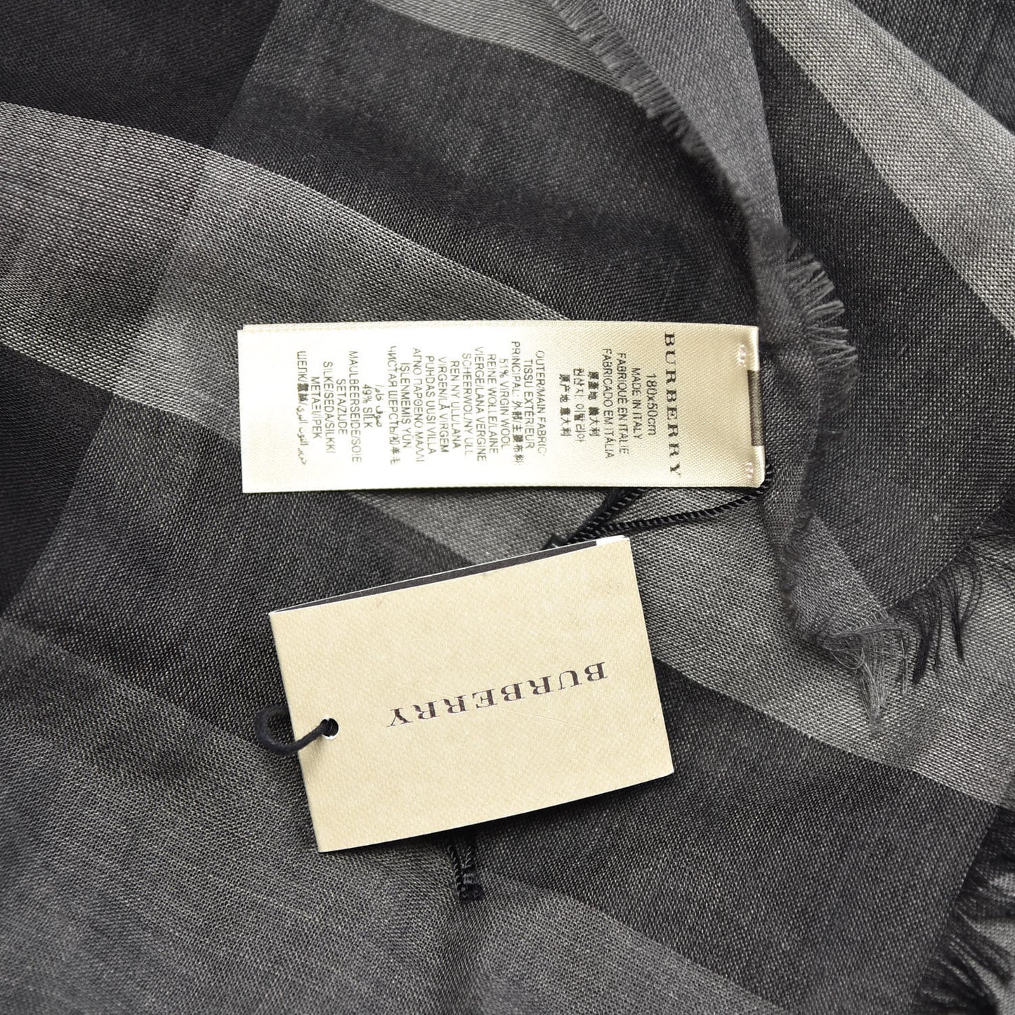 Wool Silk Gauze Giant Exploded Check Scarf Charcoal