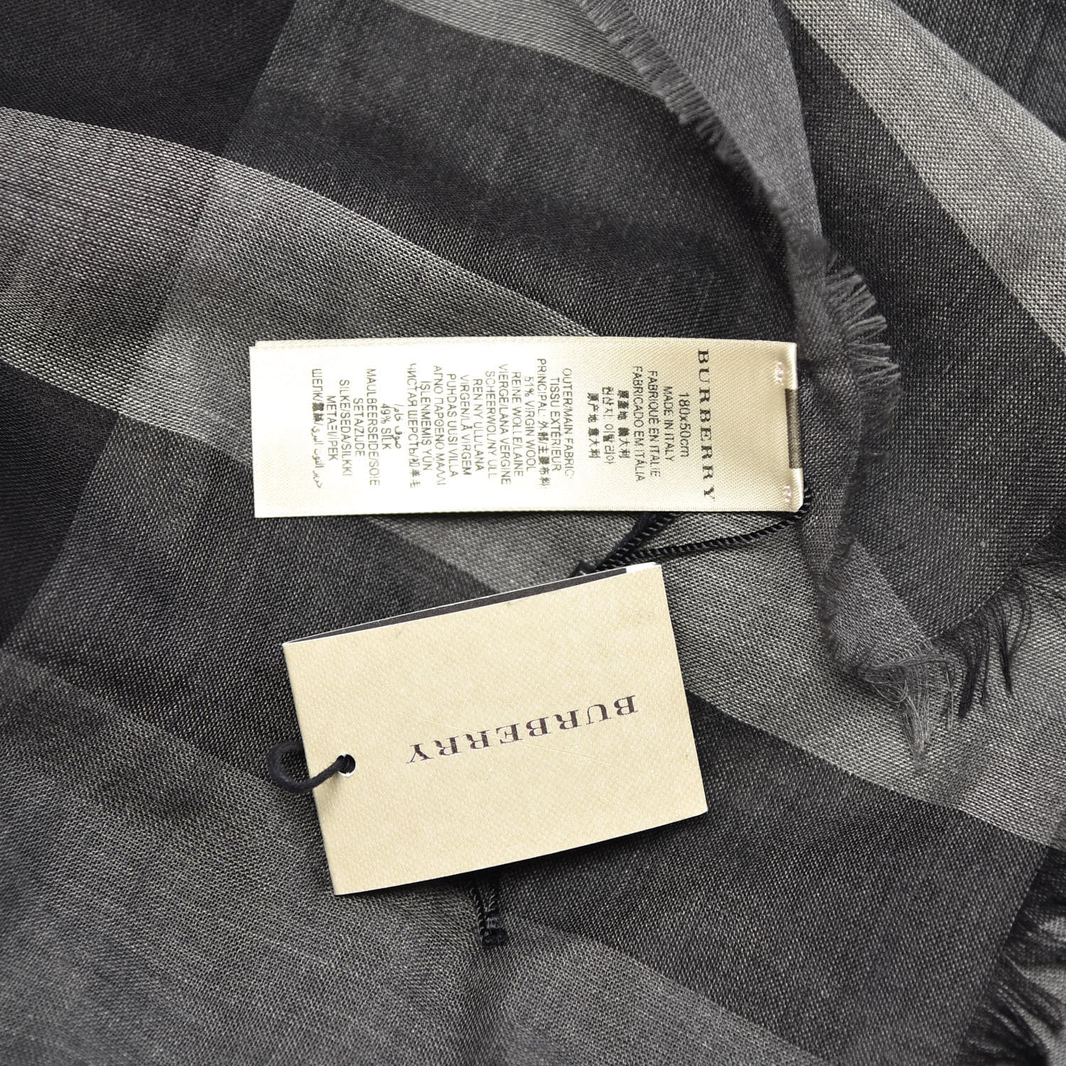 Burberry Wool Silk Gauze Giant Exploded Check Scarf Charcoal 4 of 5