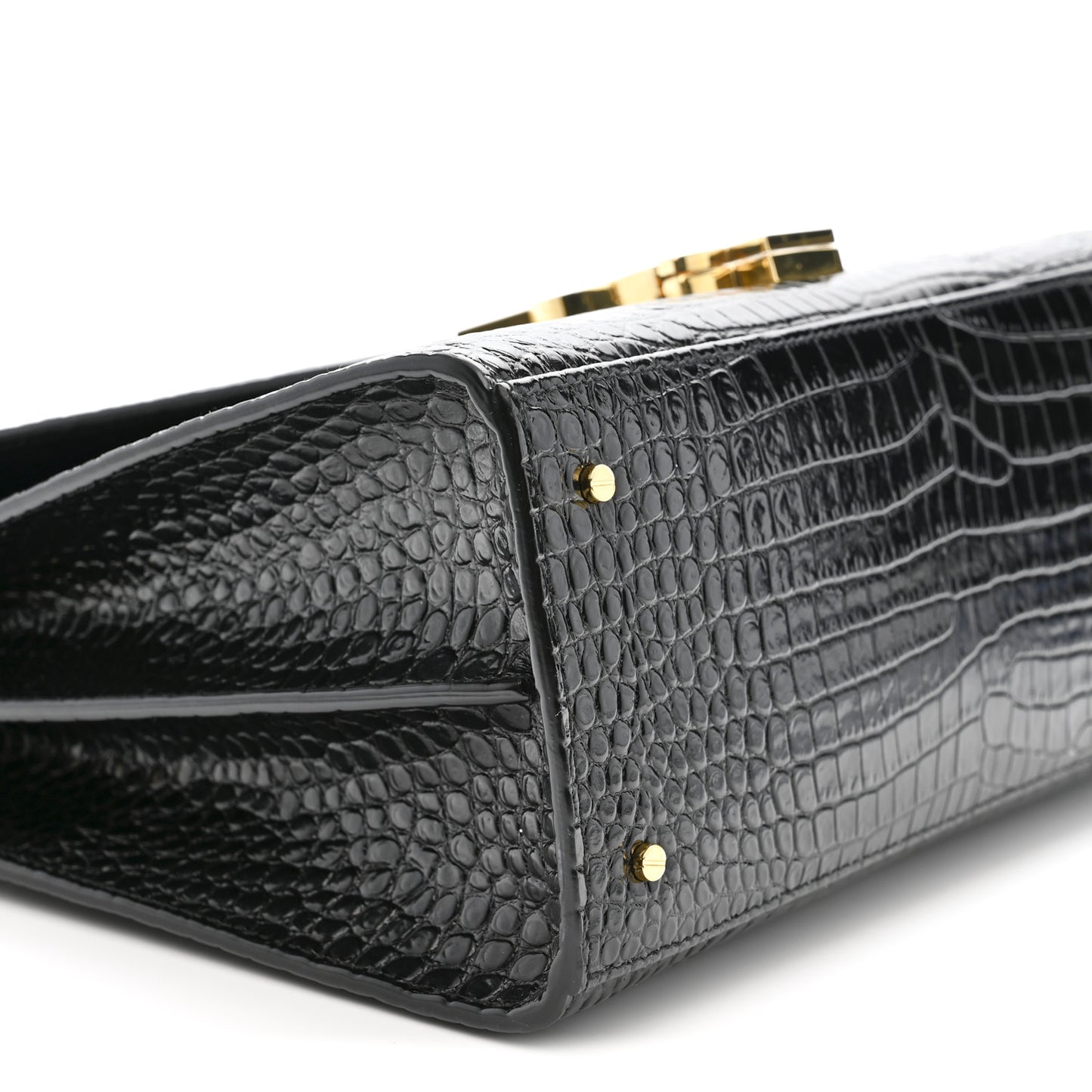 Calfskin Crocodile Embossed Medium Classic Monogram Cassandra Top Handle Black